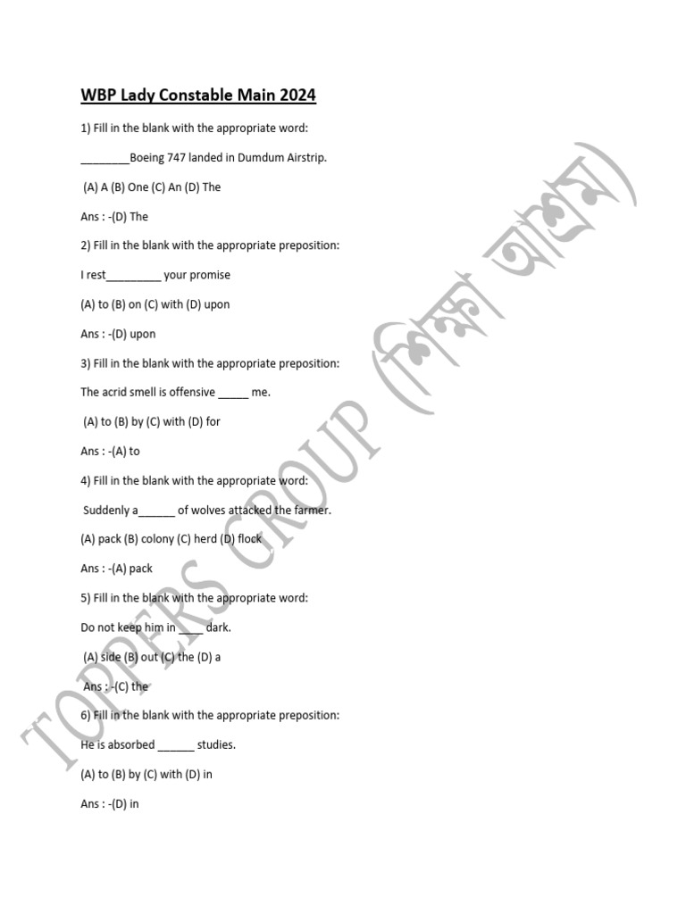 Wb Police Pyq English | PDF