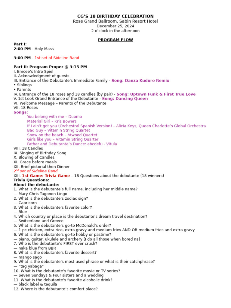 CG's 18th Birthday Celebration Program | PDF