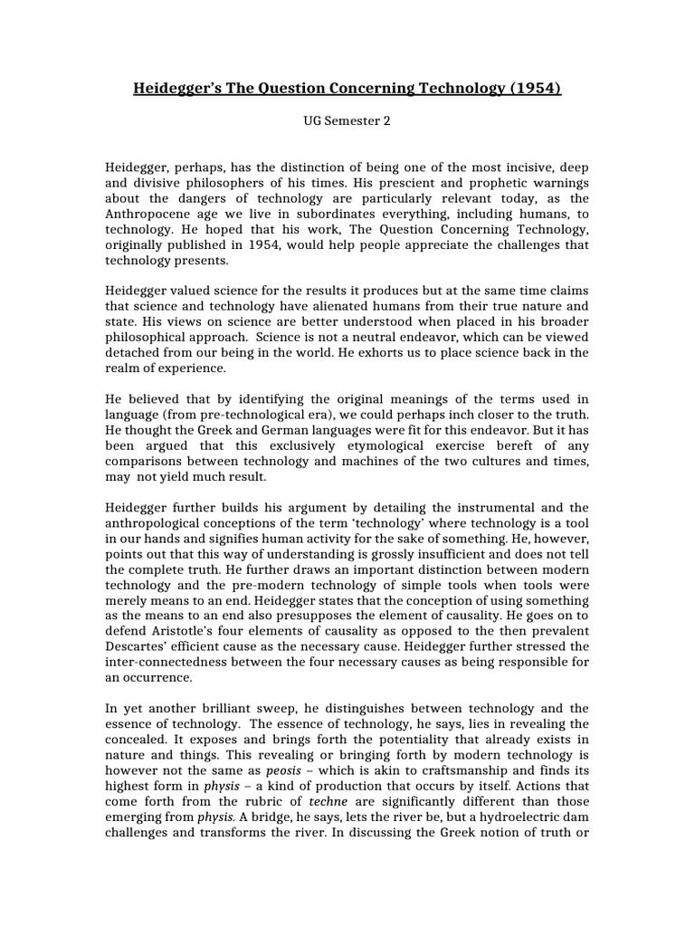 Heidegger's Question Concerning Technology | PDF | Truth | Martin Heidegger