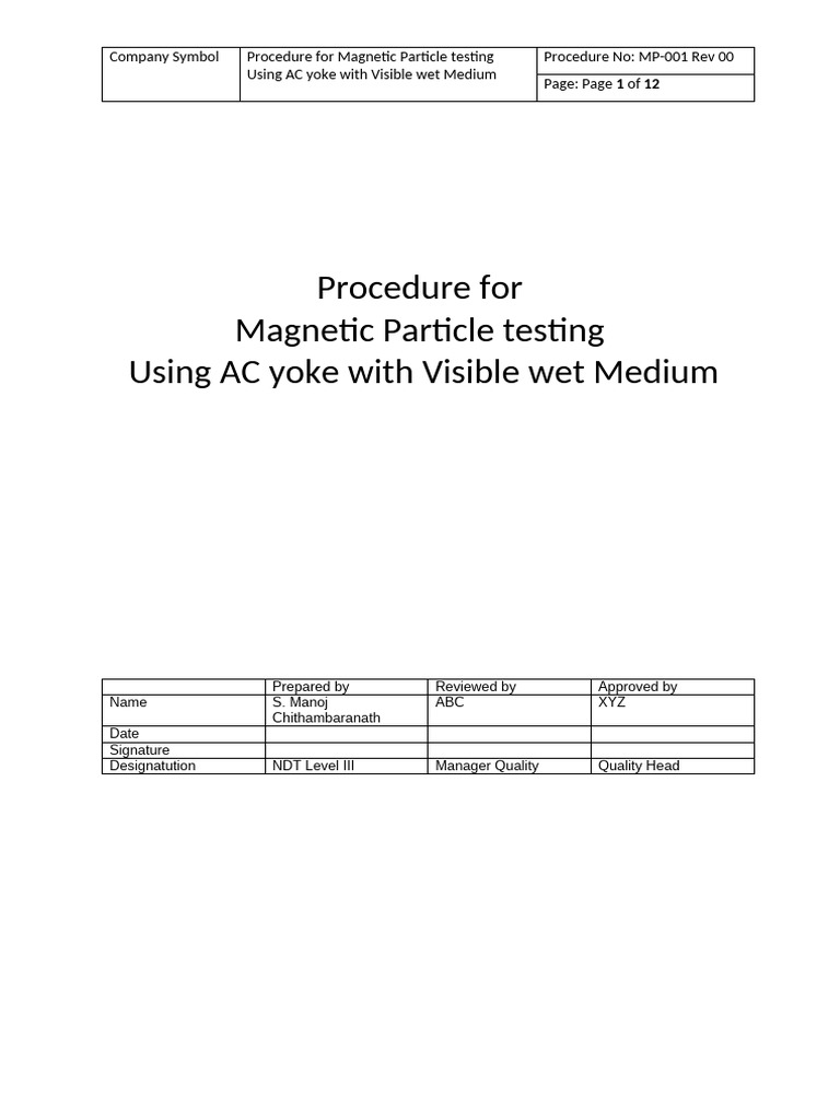 Magnetic Particle Testing Procedure MP-001 | PDF | Nondestructive ...