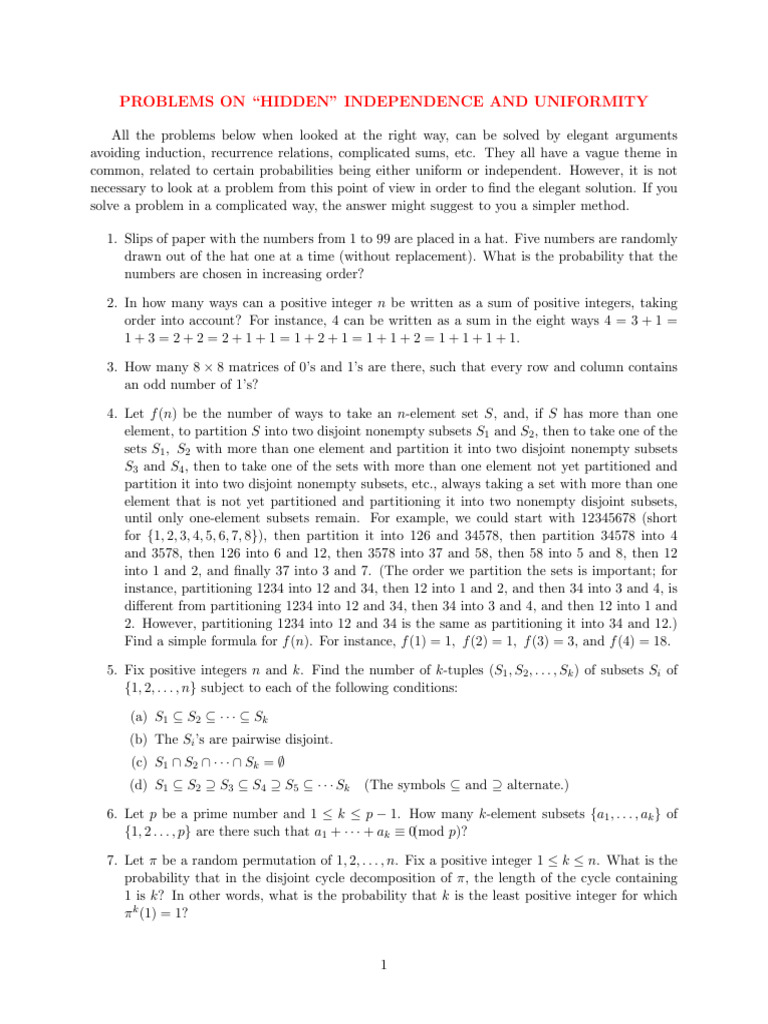 Probability and Combinatorial Problems | PDF | Permutation | Mathematics