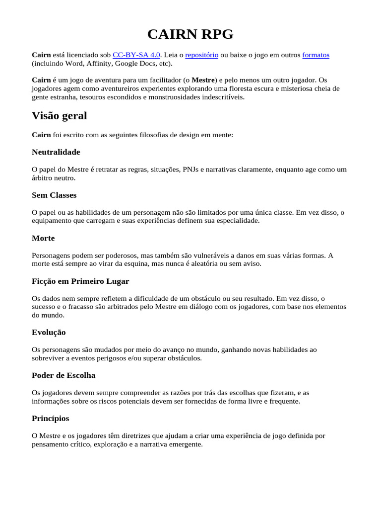 Cairn RPG: Guia de Jogo e Criação de Personagens | PDF | Jogos de RPG