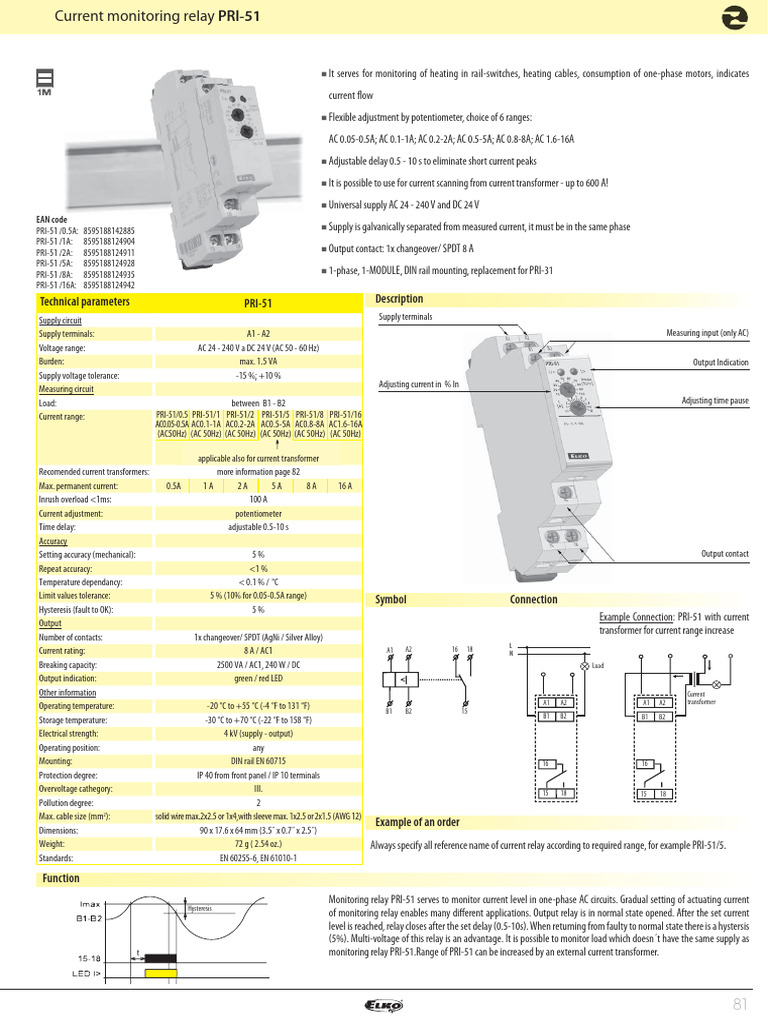 Current Monitoring Relay PRI-51 | PDF | Alternating Current | Transformer