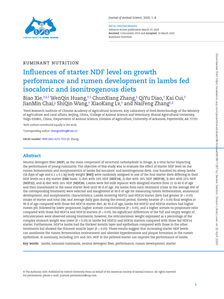 Effects of NDF Levels on Lamb Growth | PDF | Histology