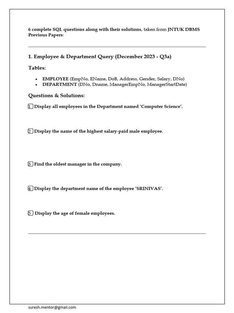 6 Complete SQL Questions Along With Their Solutions | PDF | Information ...