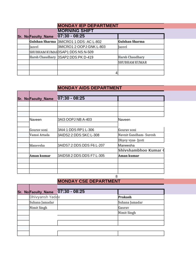 Monday and Tuesday Faculty Schedule | PDF