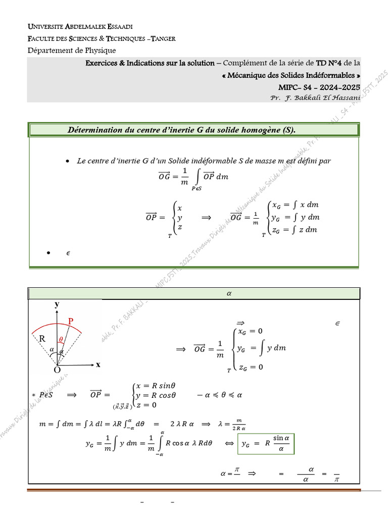 Exercices sur le Centre d'Inertie G | PDF | Centre d'inertie | Espace