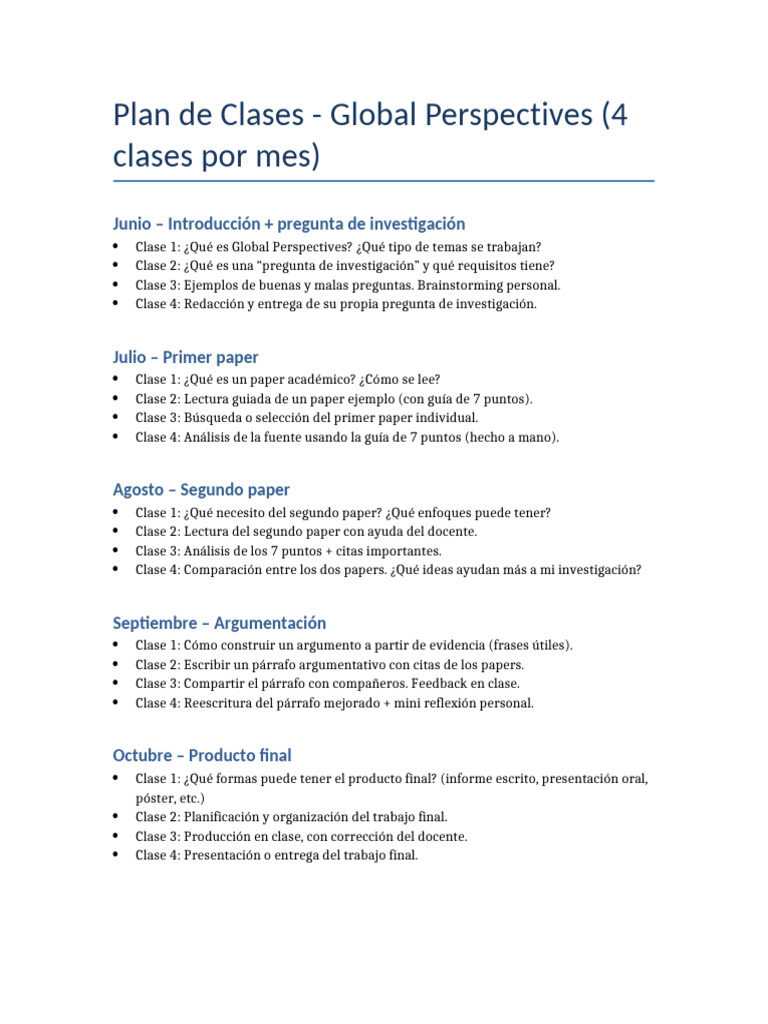Plan de Clases: Global Perspectives 2023 | PDF