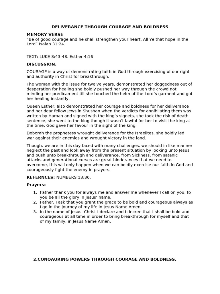 Courage and Boldness for Deliverance | PDF | Jesus | Saint Peter