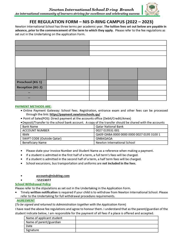 FEE Regulation Form Dring 2022 2023 | PDF | Banks | Financial Services
