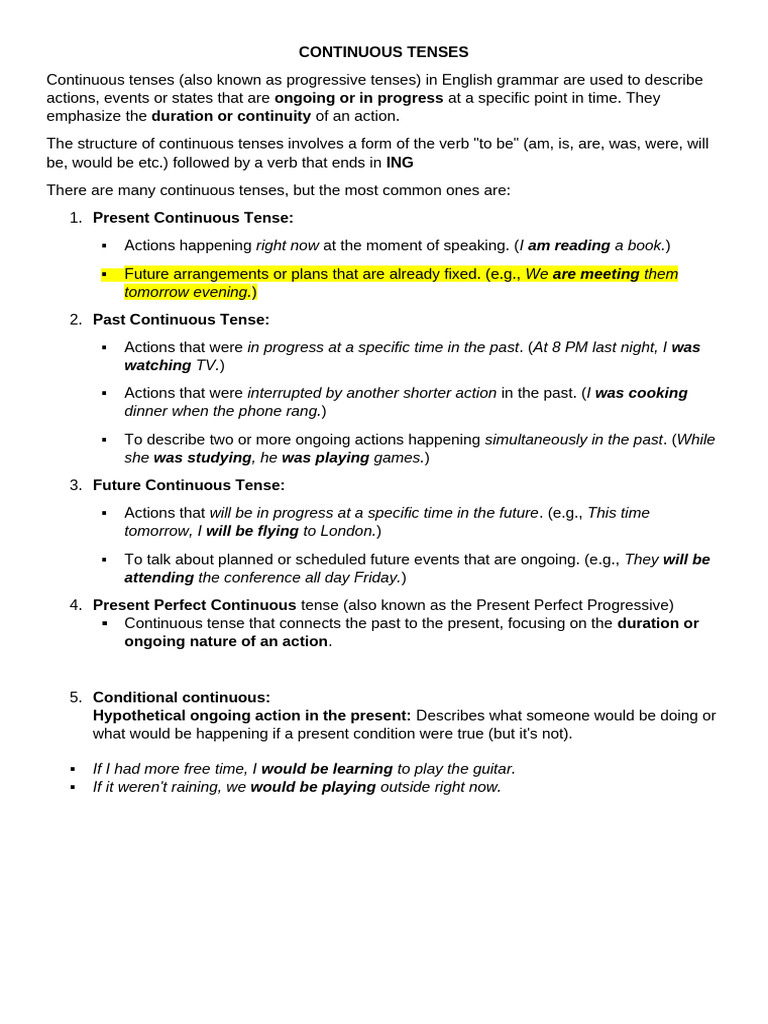Continuous Tenses - 2 | PDF