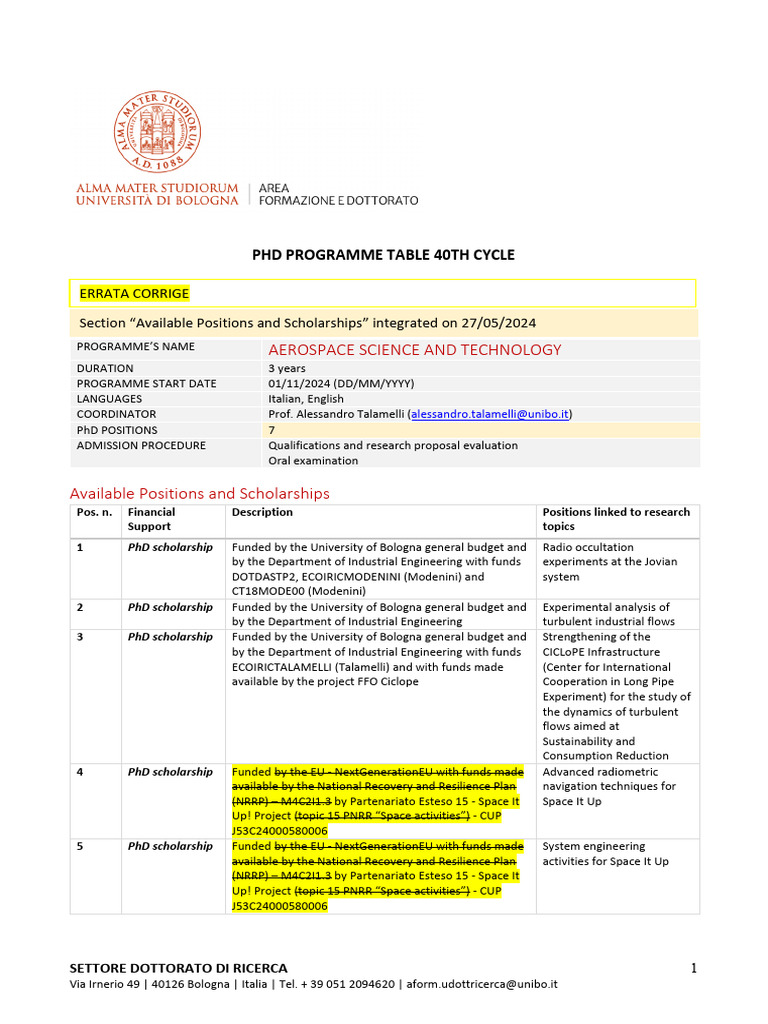 Aerospace PhD Programme 2024 Details | PDF | Thesis | Doctor Of Philosophy