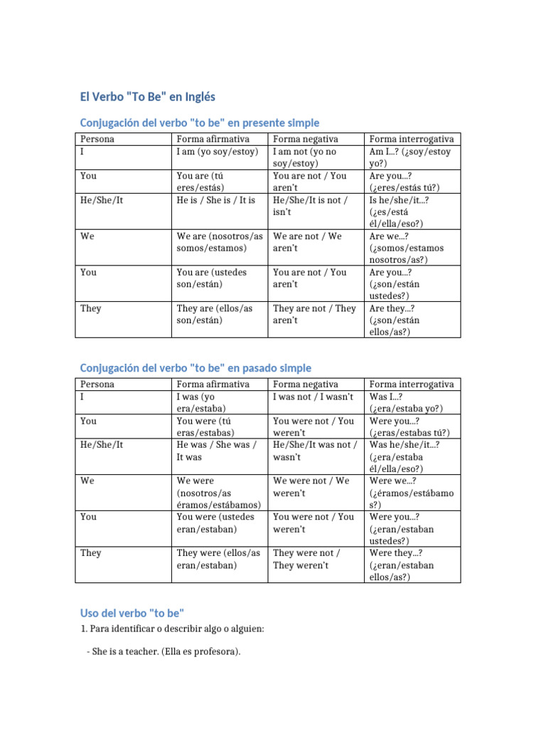Verbo To Be | PDF