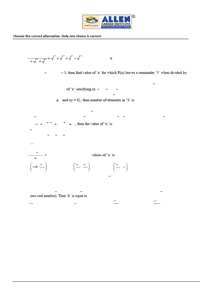 Allen Career Institute Math Solutions | PDF | Algebra | Chess Theory