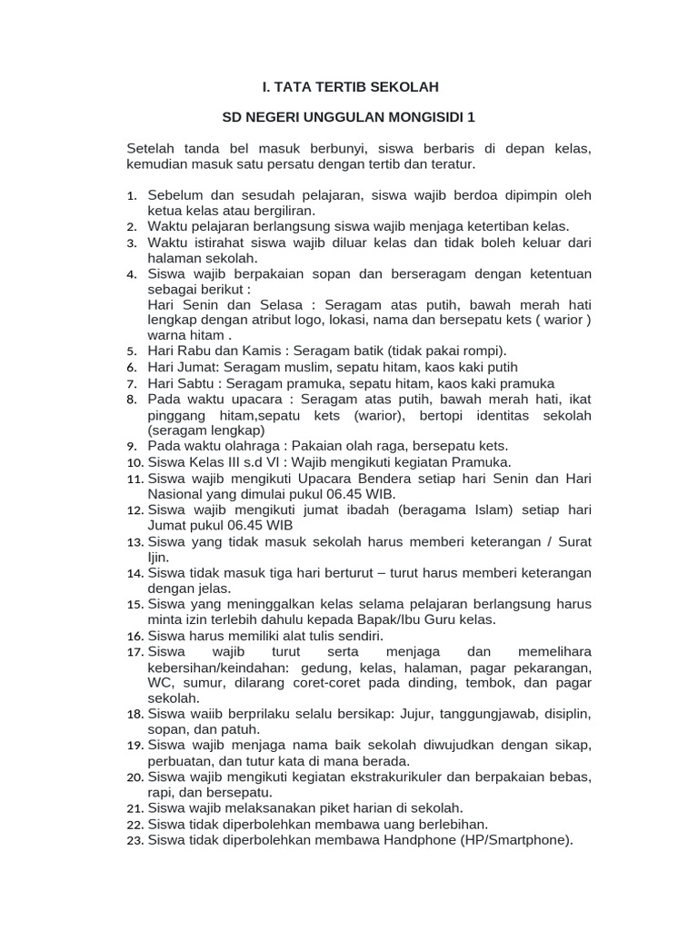 Tata Tertib SD Negeri Mongisidi 1 | PDF