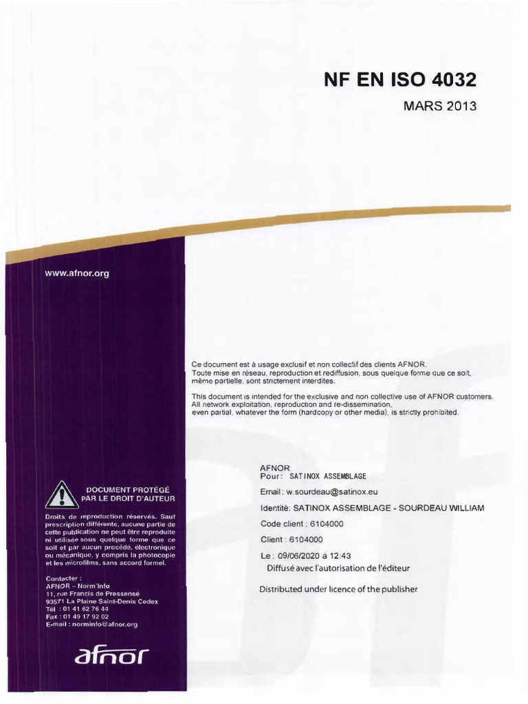 Écrous hexagonaux NF EN ISO 4032 | PDF | Écrou | Vis de fixation