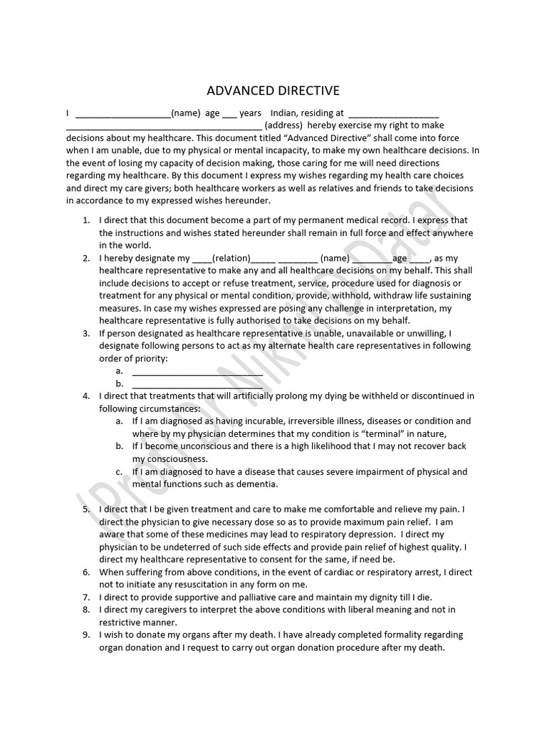 Draft Living Will Template India | PDF | Health Care | Medicine