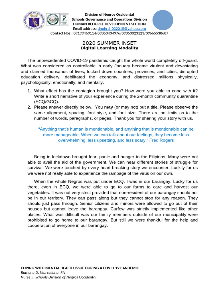 2020 Summer Inset-Output-Mental Health | PDF | Epidemics | Global Health