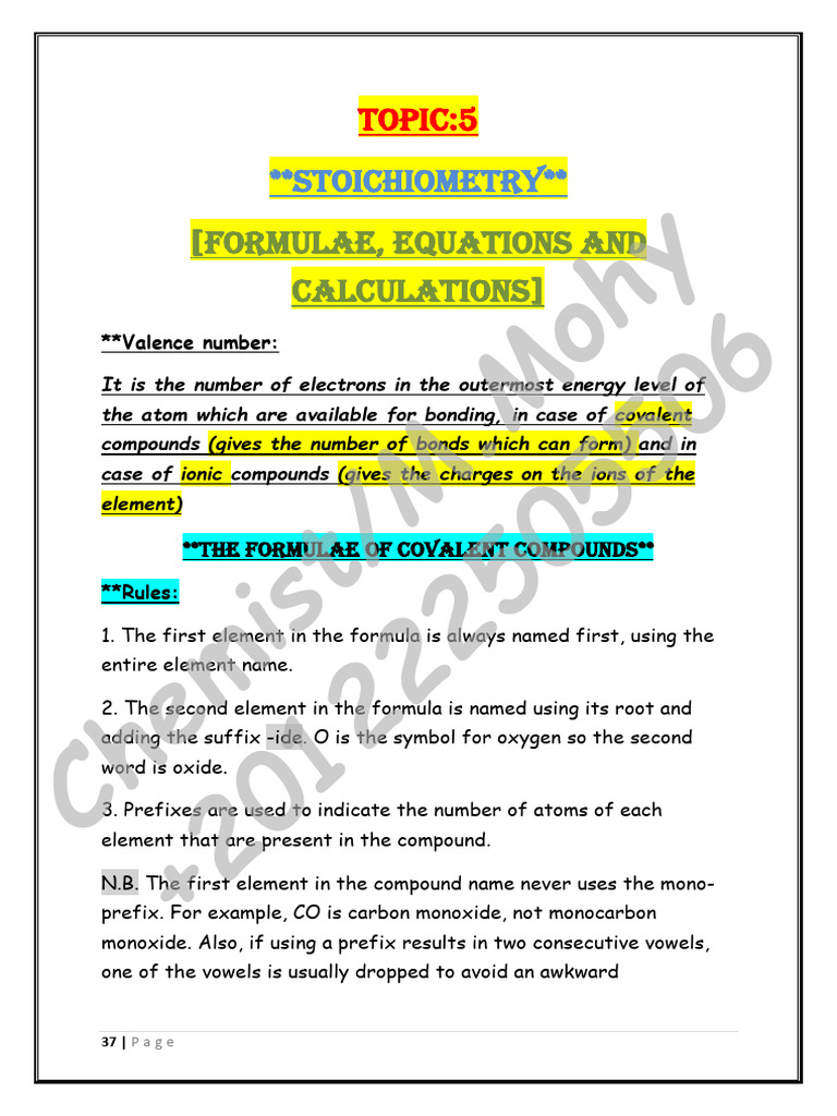 Stoichiometry: Formulas and Calculations | PDF | Ion | Chemical Compounds