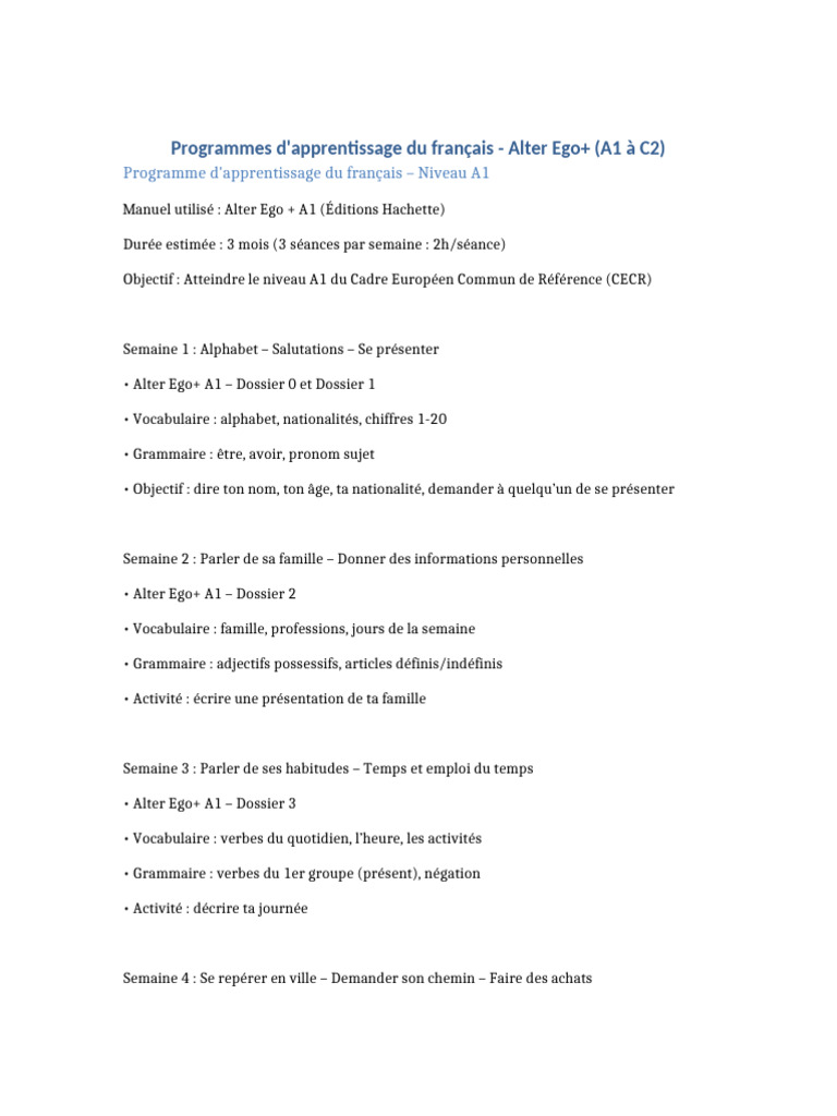Programme d'apprentissage du français C2 | PDF | Verbe | Science