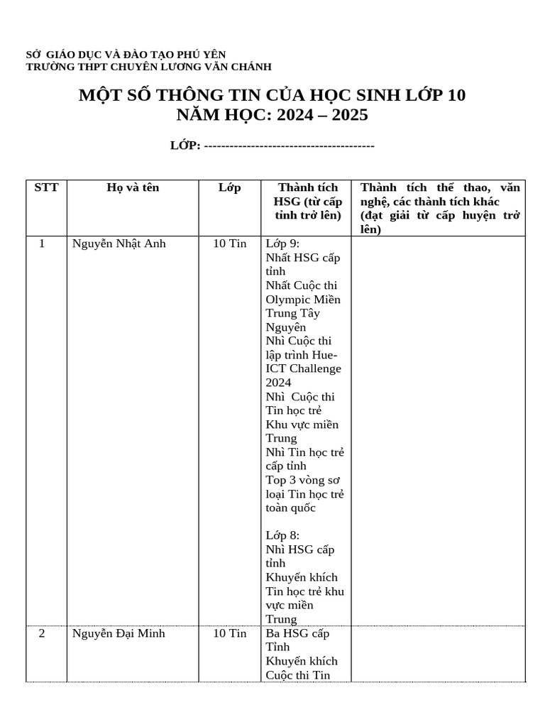 Thong Tin Đau Nam Hoc Sinh Lop 10 | PDF