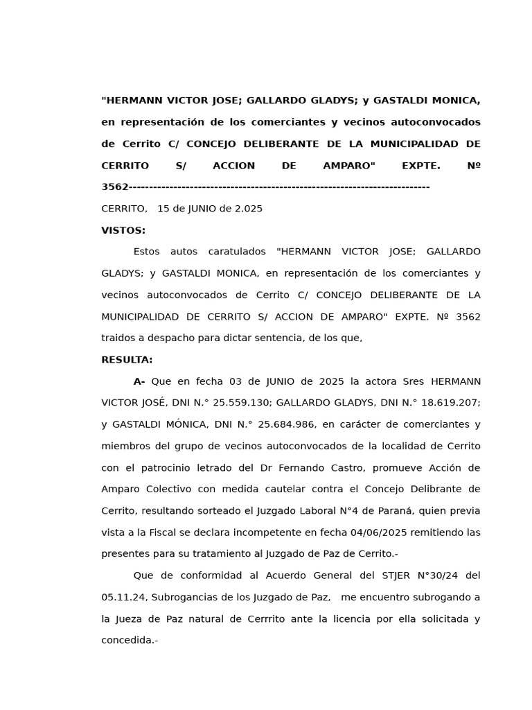 Acción de Amparo en Cerrito 2025 | PDF | Constitución | Caso de ley