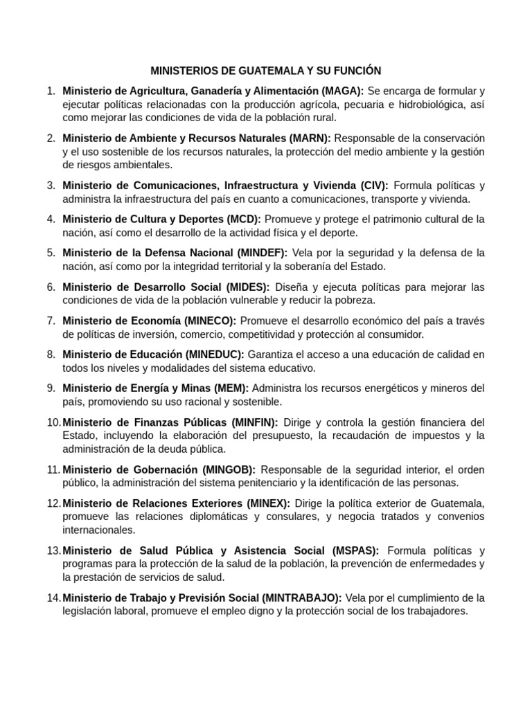 Ministerios de Guatemala y Su Función | PDF | Ministerio (Departamento ...