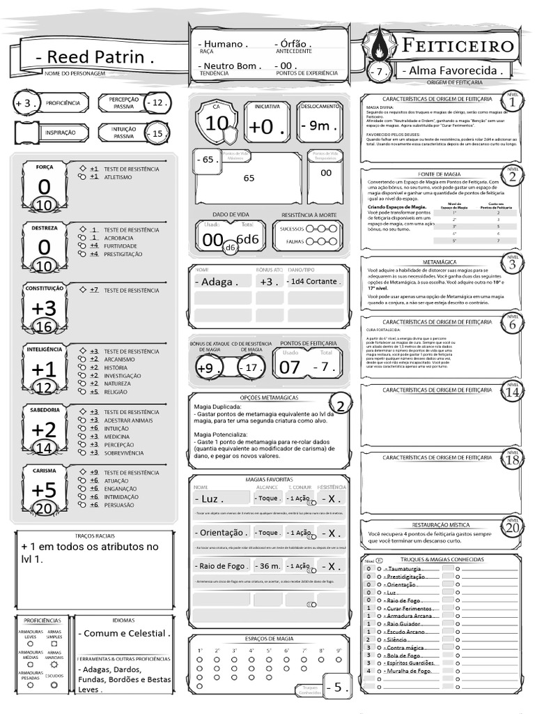 Reed Patrin: Personagem de RPG Detalhado | PDF