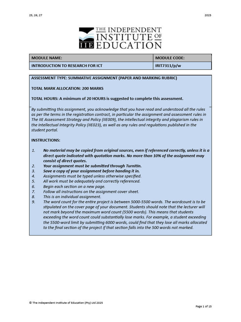 ICT Research Assignment Guidelines | PDF | Hypothesis | Methodology