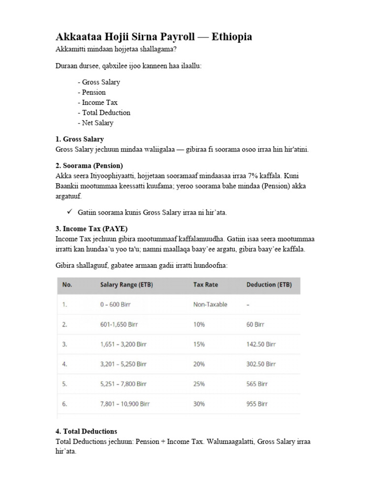 Ethiopian Payroll Calculation Guide | PDF | Payments | Factor Income ...