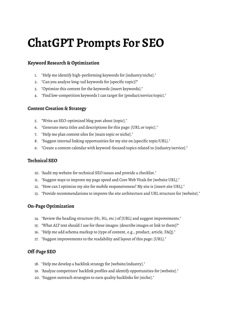 ChatGPT Prompts For SEO | PDF | Search Engine Optimization | World Wide Web