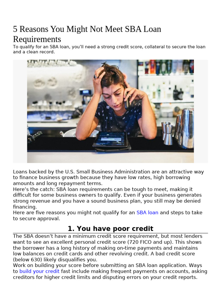 5 Reasons You Might Not Meet SBA Loan Requirements | PDF | Loans | Credit