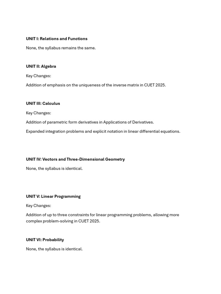 CUET 2025 Syllabus Changes Overview | PDF