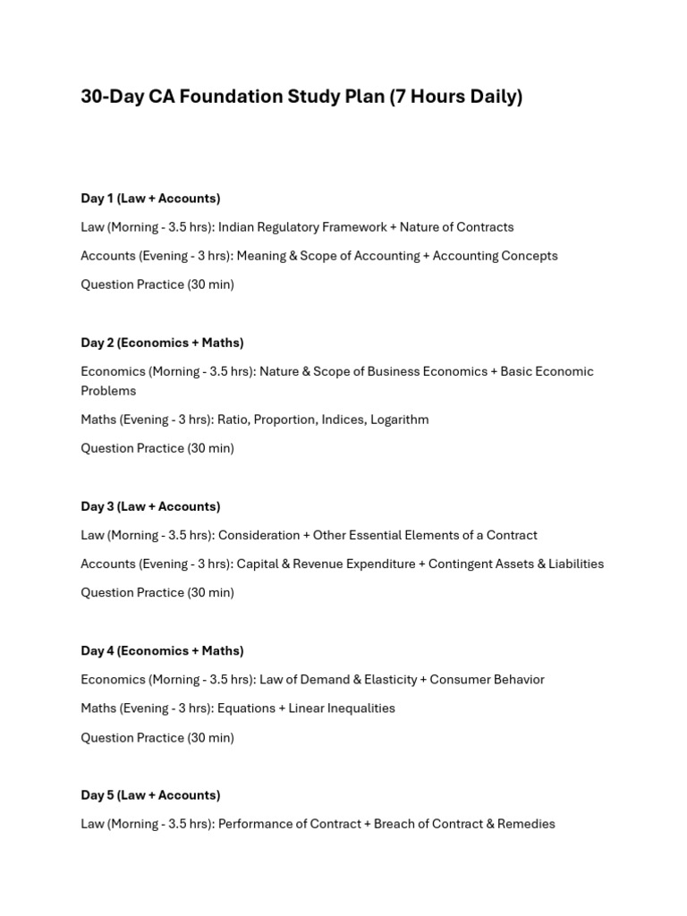 30-Day CA Foundation Study Schedule | PDF | Economics | Mathematics