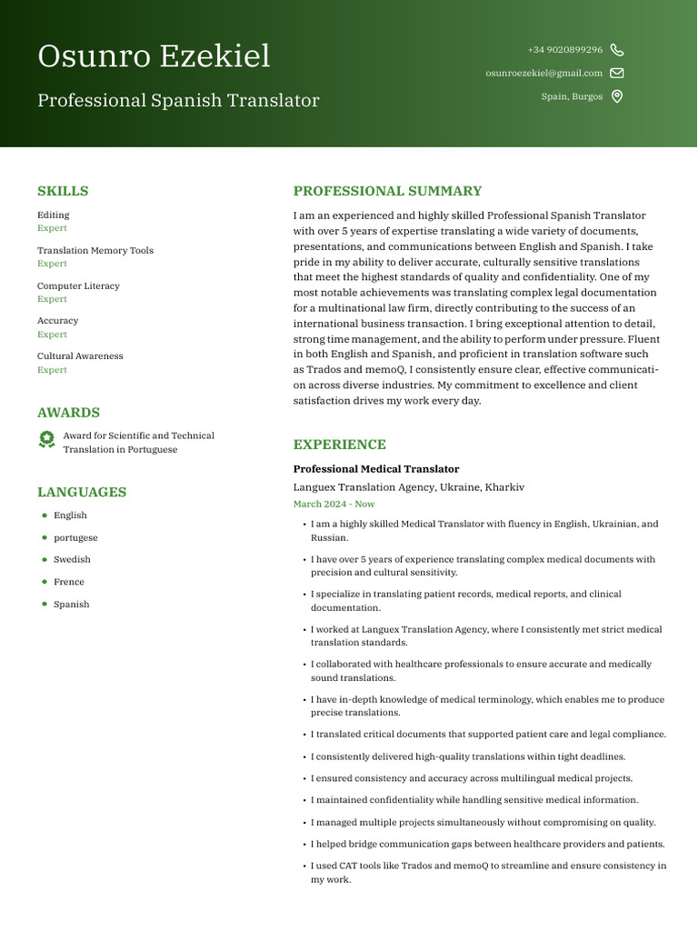Expert Spanish Translator Profile | PDF | Translations | Expert