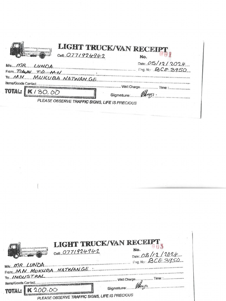 Van Receipts | PDF