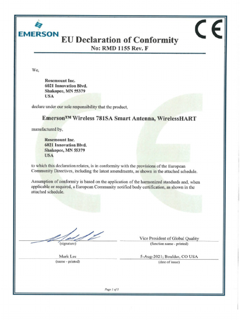 Schlumberger COC Certificate of Compliance & EU & Declaration of ...