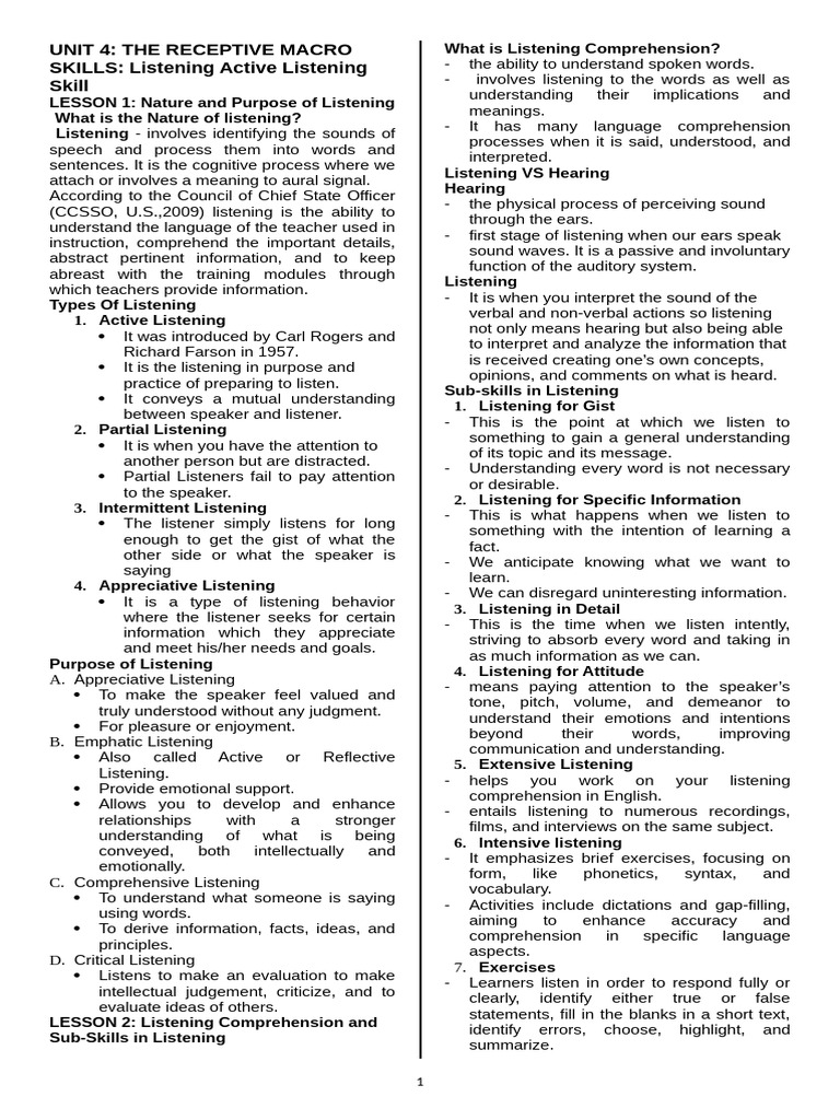 Understanding Active Listening Skills | PDF | Reading Comprehension ...