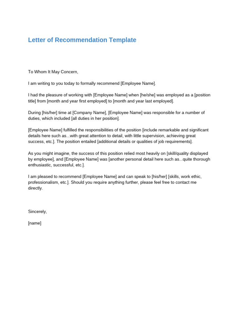 Employee Recommendation Letter Template | PDF
