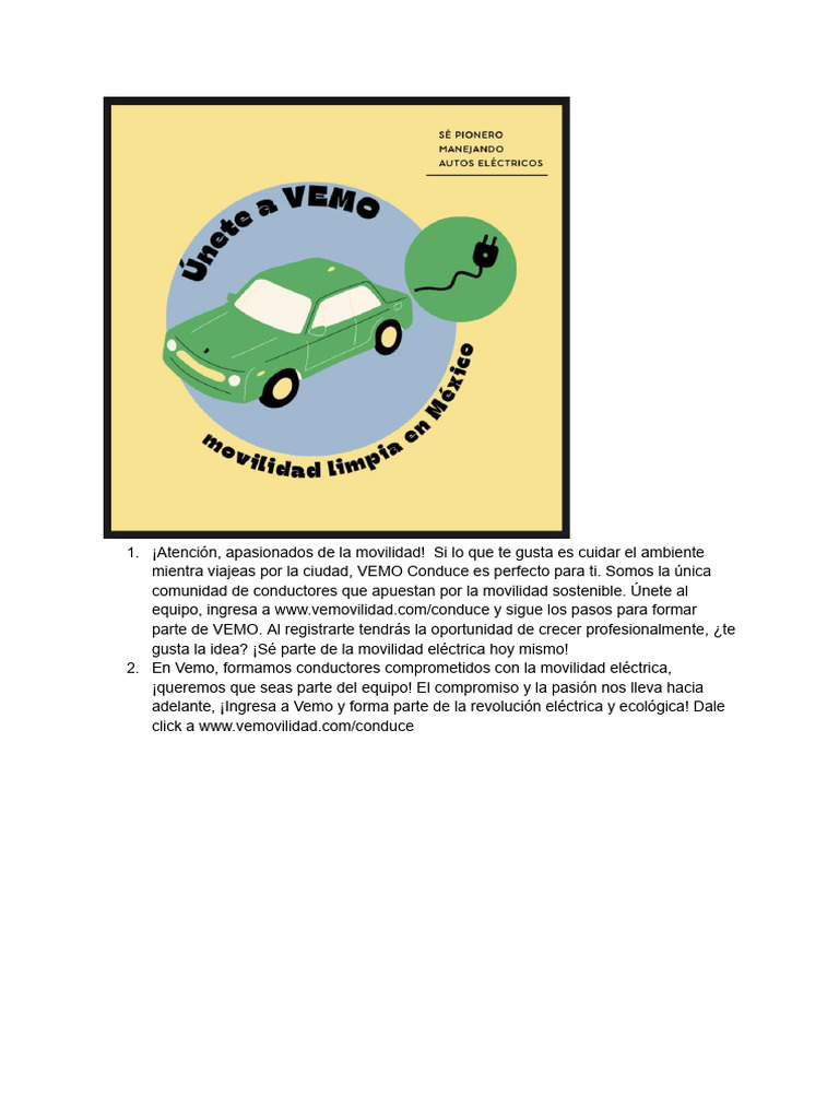 Únete a VEMO: Movilidad Sostenible | PDF
