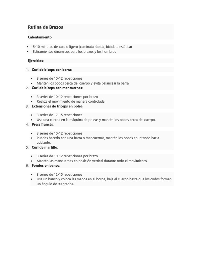Rutina de Brazos | PDF