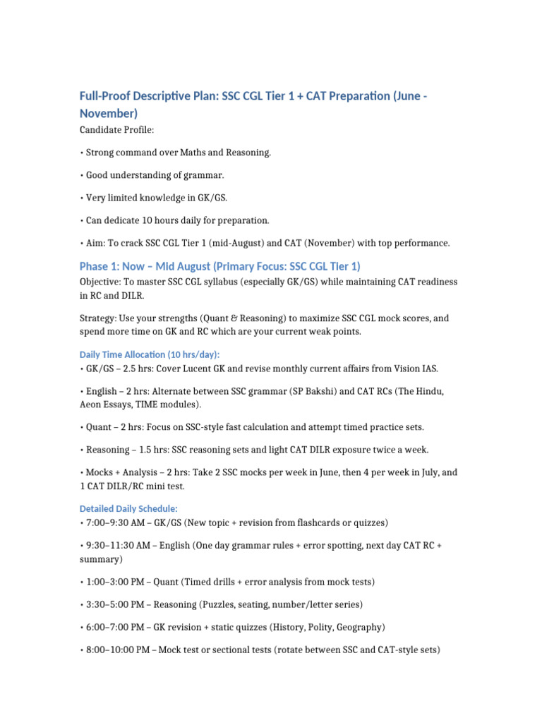 Descriptive Study Plan SSC CGL CAT | PDF | Mathematics