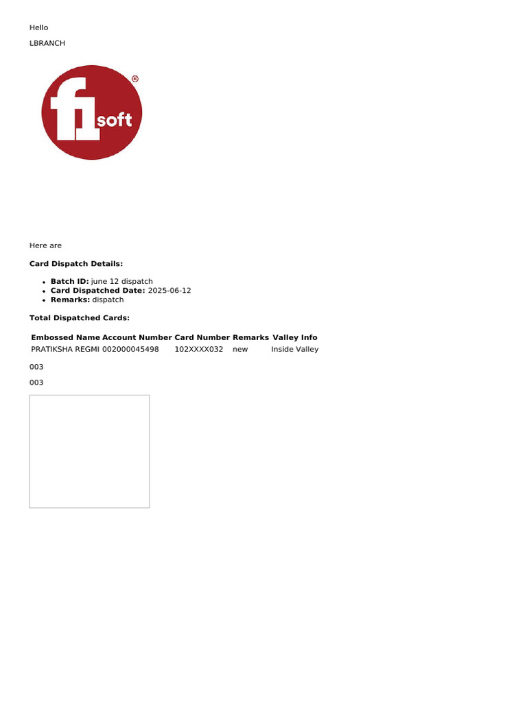 Card Dispatch Confirmation Details | PDF