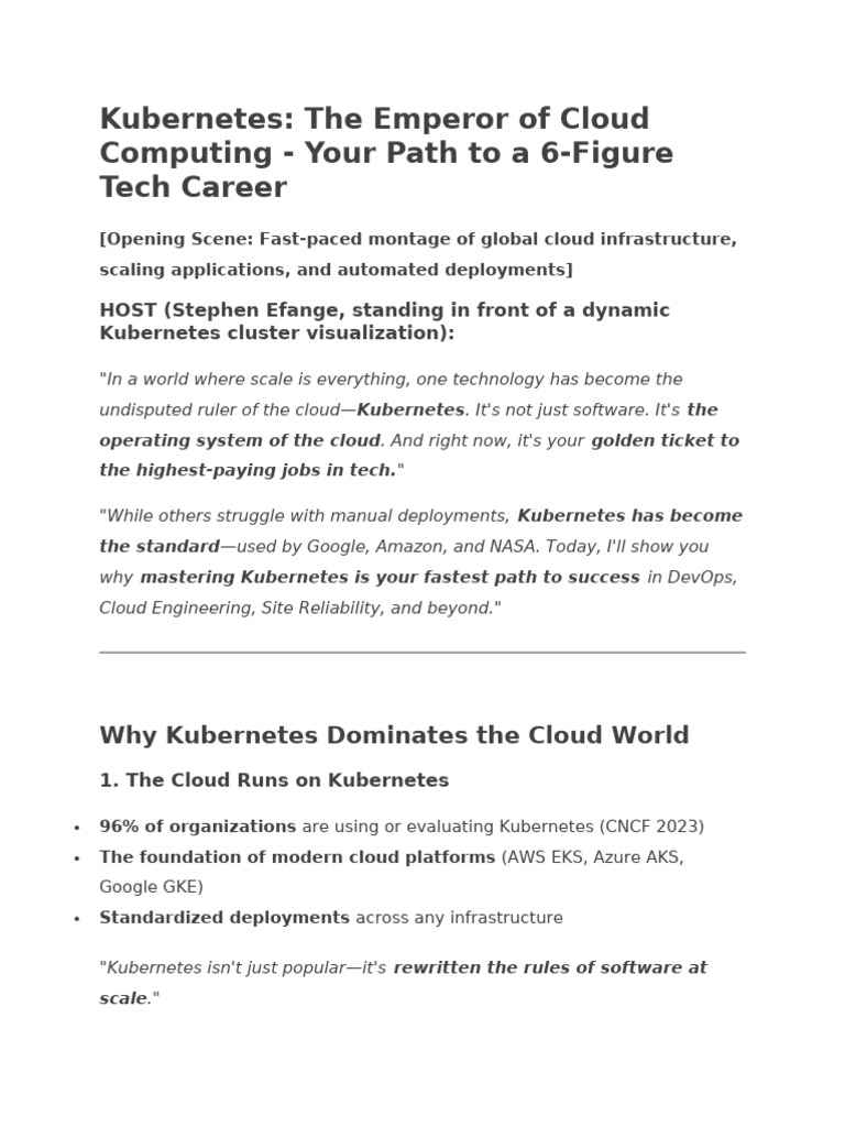 Mastering Kubernetes for Tech Careers | PDF | Virtual Machine | Cloud ...