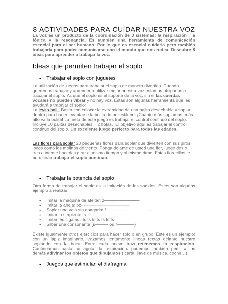 8 Actividades para Cuidar la Voz | PDF | Voz humana | Sonido