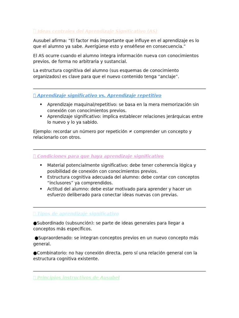 Aprendizaje Significativo | PDF | Aprendizaje | Psicología cognitiva