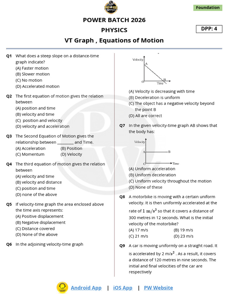 Physics Motion Graphs Quiz | PDF | Velocity | Acceleration