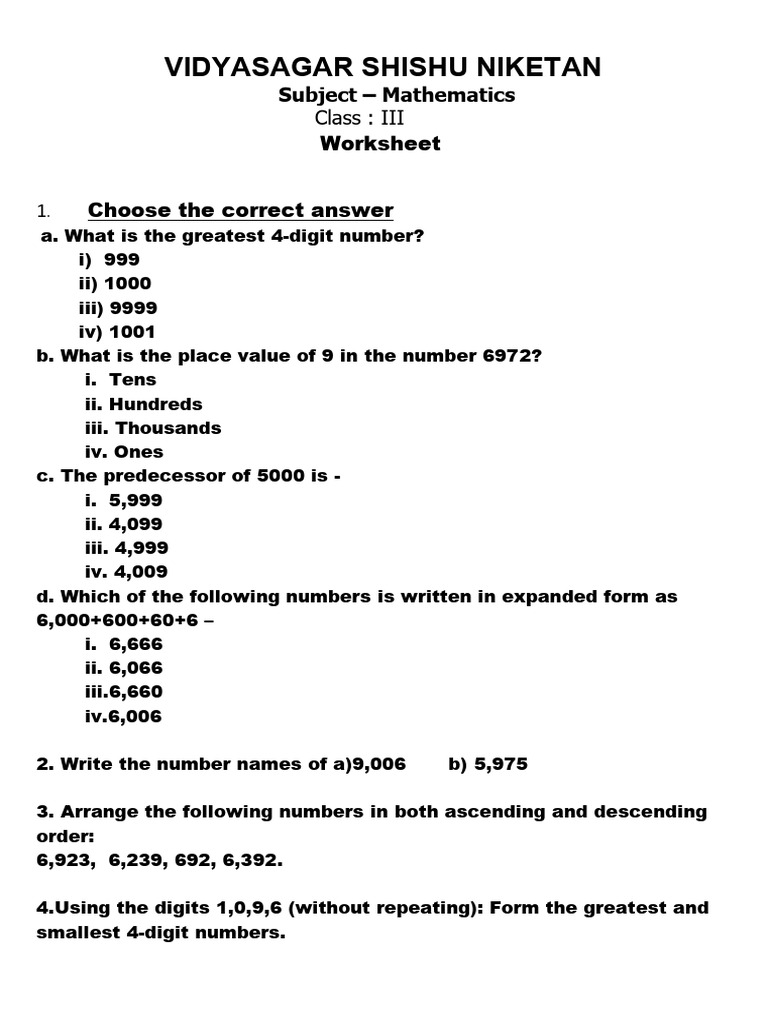 Class 3 Maths Worksheet: Predecessors & Successors | PDF
