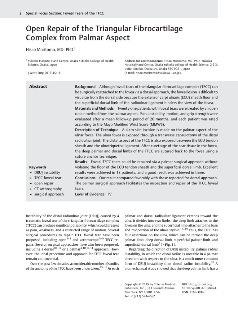 Open Repair of The Triangular Fibrocartilage Complex From Palmar Aspect ...