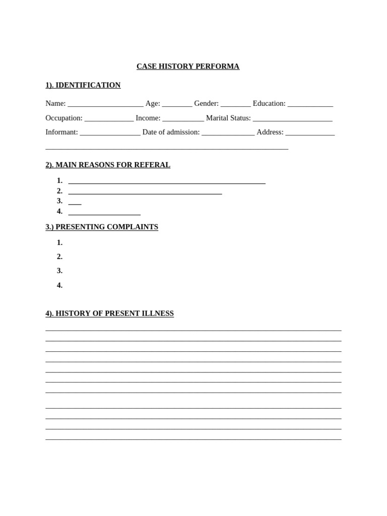 Case History Performa Template | PDF | Behavioural Sciences | Mental Health